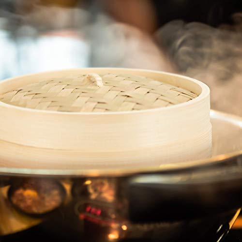 Relaxdays Cesta Vaporera de 2 Niveles, Bambú, Beige, 15.5 x 24 x 24 cm