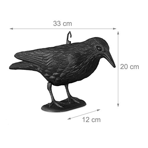 Relaxdays Cuervo Espantapájaros para Jardín, Plástico, Negro, 20 x 33 x 12 cm