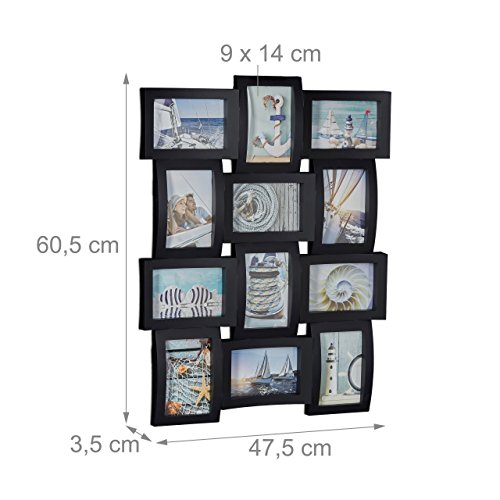 Relaxdays Marco de Fotos Múltiple para 12 Fotografías, Negro, 60.5x47.5x3.5 cm