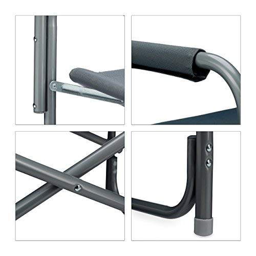 Relaxdays Silla Director Plegable para Maquillaje, Camping y Pesca, Aluminio, Gris, 85 X 56 X 45 cm