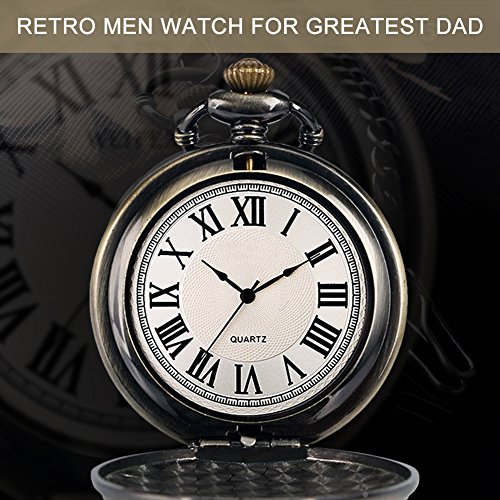 Reloj de bolsillo para hombre cuarzo con cadena para hombres colgante de reloj de bolsillo con números romanos para el día más grande/abuelo - Retro regalos para el día del padre de cumpleaños
