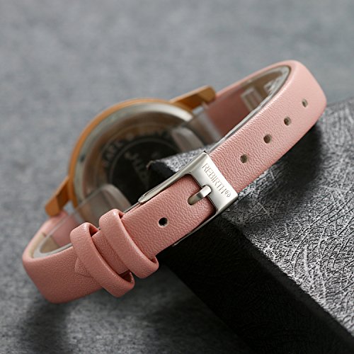 Reloj de mujer LANCARDO con correa de cuarzo y cristal con esfera analógica, ultrafina, correa de piel, reloj para mujer rosa