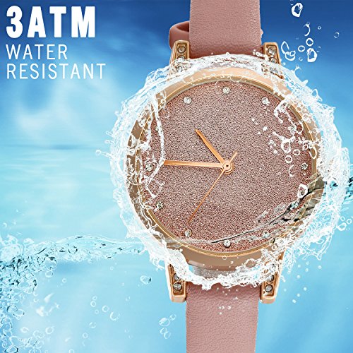 Reloj de mujer LANCARDO con correa de cuarzo y cristal con esfera analógica, ultrafina, correa de piel, reloj para mujer rosa