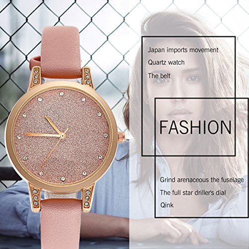 Reloj de mujer LANCARDO con correa de cuarzo y cristal con esfera analógica, ultrafina, correa de piel, reloj para mujer rosa