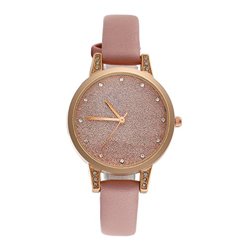 Reloj de mujer LANCARDO con correa de cuarzo y cristal con esfera analógica, ultrafina, correa de piel, reloj para mujer rosa
