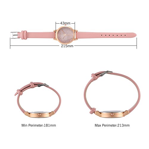 Reloj de mujer LANCARDO con correa de cuarzo y cristal con esfera analógica, ultrafina, correa de piel, reloj para mujer rosa