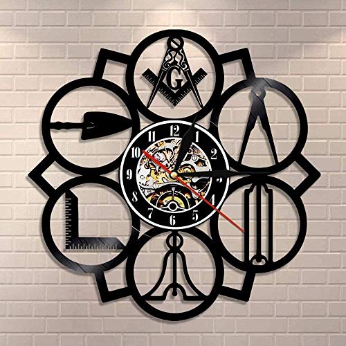 Reloj de Pared con Logotipos masónicos Mason Gratis Reloj de Registro de Vinilo Vintage Ornamento de mampostería Reloj de Pared Moderno Reloj Decorativo Regalo