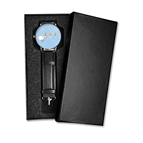 Reloj de Pulsera Unisex con diseño de Conejo de Pascua y Zanahorias, de Cuarzo, con Correa de Piel Negra, para Hombres y Mujeres, colección Joven, Regalo