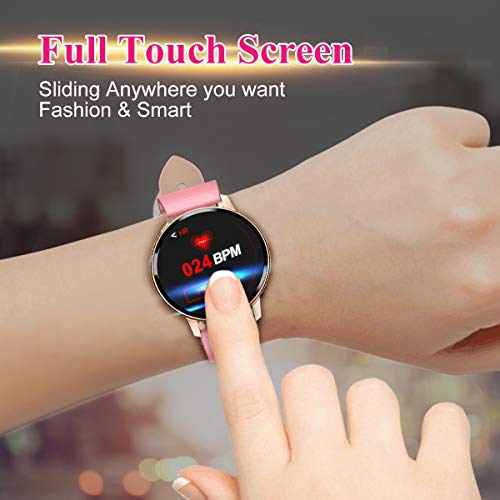 Reloj Inteligente Bluetooth para Mujeres, IP68 a Prueba de Agua con Pantalla táctil Completa de, Monitor de Ritmo cardíaco, podómetro de Seguimiento de Actividad para Android e iOS (Rosa)