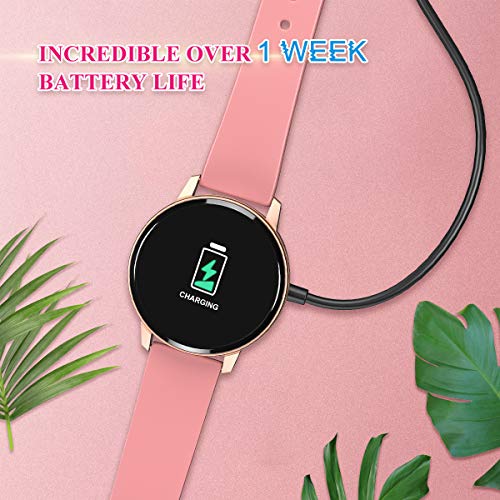 Reloj Inteligente Bluetooth para Mujeres, IP68 a Prueba de Agua con Pantalla táctil Completa de, Monitor de Ritmo cardíaco, podómetro de Seguimiento de Actividad para Android e iOS (Rosa)