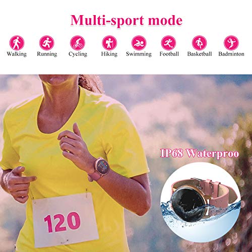 Reloj Inteligente Bluetooth para Mujeres, IP68 a Prueba de Agua con Pantalla táctil Completa de, Monitor de Ritmo cardíaco, podómetro de Seguimiento de Actividad para Android e iOS (Rosa)