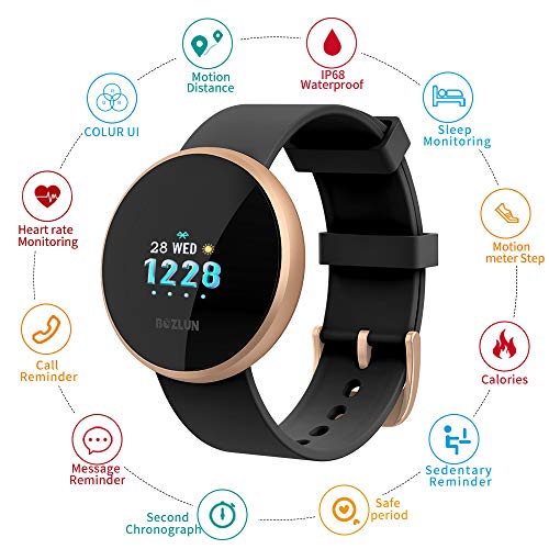 Reloj inteligente BOZLUN para mujeres con monitor de actividad física, monitor de ritmo cardíaco con pantalla a color, impermeable a prueba de IP68 y pantalla de compatible con iPhone Android