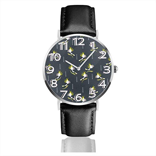 Reloj Reloj de Pulsera Cacatúas con Cresta de azufre Reloj de Pulsera de Cuero Negro clásico de Cuarzo Casual Relojes de Negocios