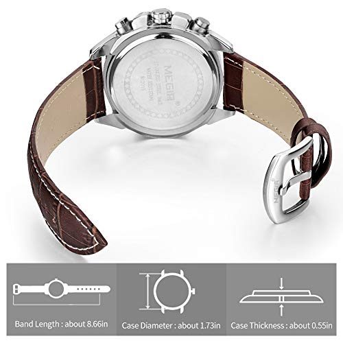 Relojes Hombre Relojes de Pulsera Marea Cronometro Impermeable Fecha Calendario Analogicos Cuarzo Relojes de Hombre Deportivo Casual Clásicos Multifunción con Correa de Cuero (Marrón)