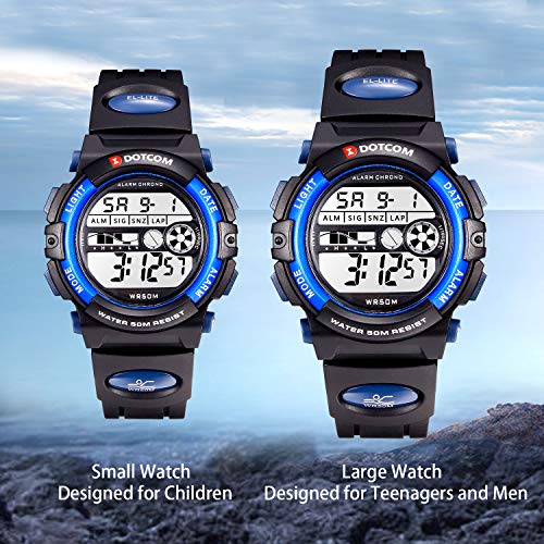 Relojes para Adolescentes, Relojes para Hombres, Reloj Padre-Hijo 5ATM Impermeable/Despertador/Cronómetro/Luces de Colores de Fondo, Relojes Impermeables, Relojes Deportivos(Azul-L)