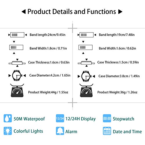 Relojes para Adolescentes, Relojes para Hombres, Reloj Padre-Hijo 5ATM Impermeable/Despertador/Cronómetro/Luces de Colores de Fondo, Relojes Impermeables, Relojes Deportivos(Azul-L)