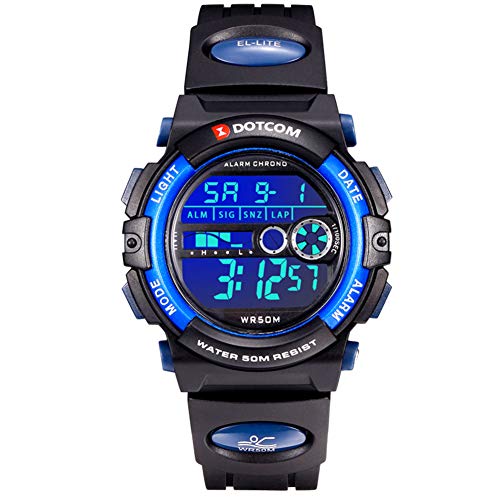 Relojes para Adolescentes, Relojes para Hombres, Reloj Padre-Hijo 5ATM Impermeable/Despertador/Cronómetro/Luces de Colores de Fondo, Relojes Impermeables, Relojes Deportivos(Azul-L)