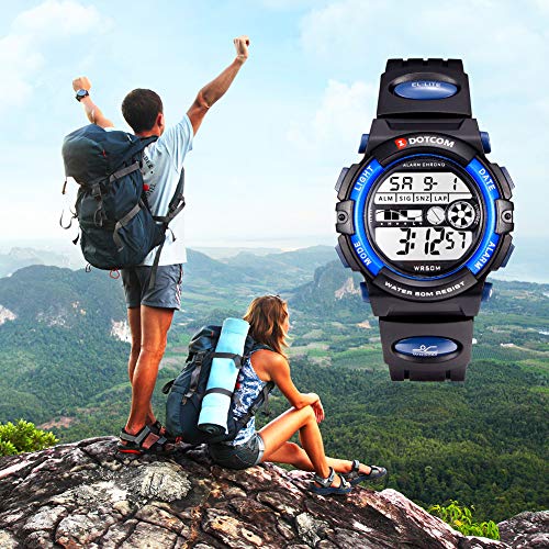 Relojes para Adolescentes, Relojes para Hombres, Reloj Padre-Hijo 5ATM Impermeable/Despertador/Cronómetro/Luces de Colores de Fondo, Relojes Impermeables, Relojes Deportivos(Azul-L)