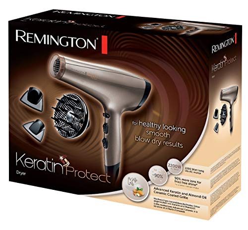 Remington Keratin Protect AC8002 Secador de Pelo Profesional, Secador Iónico, Difusor y Concentradores, 2200W, Bronce, Keratina y Aceite de Almendras