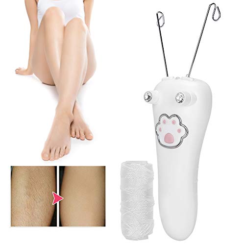 Removedor de vello facial eléctrico, depiladora de belleza para mujer, recortadora de hilo de algodón facial, afeitadora para el cuerpo, facial, carga USB(blanco)