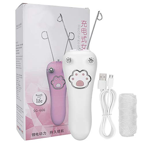 Removedor de vello facial eléctrico, depiladora de belleza para mujer, recortadora de hilo de algodón facial, afeitadora para el cuerpo, facial, carga USB(blanco)