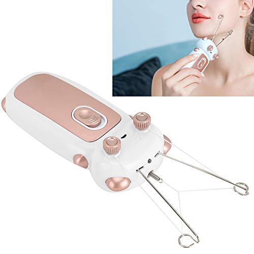 Removedor de vello facial eléctrico para el cuerpo, afeitadora depiladora de hilo de algodón para el cuerpo del hogar,dispositivo de enhebrado(Oro rosa)