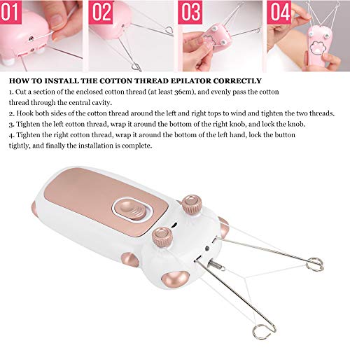 Removedor de vello facial eléctrico para el cuerpo, afeitadora depiladora de hilo de algodón para el cuerpo del hogar,dispositivo de enhebrado(Oro rosa)
