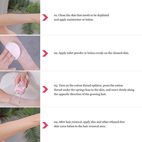 Removedor de vello facial eléctrico para el cuerpo, afeitadora depiladora de hilo de algodón para el cuerpo del hogar,dispositivo de enhebrado(Oro rosa)