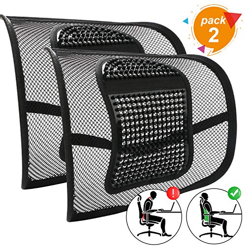 RenFox Cojín Lumbar de Malla Cojín de Soporte Lumbar Respaldo Lumbar Ergonomico Almohada de Lumbar para Silla Oficina Coche Corrije la Postura Alivia el Dolor Lumbar (Negro, 2 Piezas)
