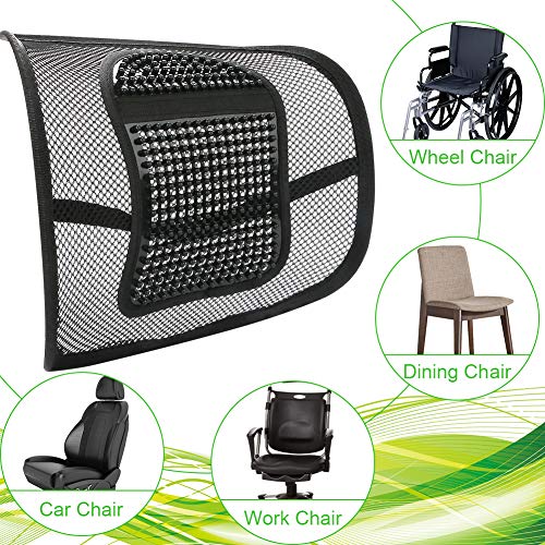 RenFox Cojín Lumbar de Malla Cojín de Soporte Lumbar Respaldo Lumbar Ergonomico Almohada de Lumbar para Silla Oficina Coche Corrije la Postura Alivia el Dolor Lumbar (Negro, 2 Piezas)