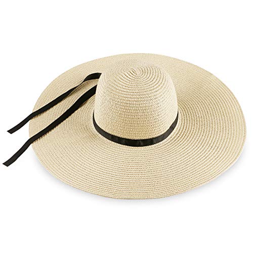 RenFox Sombrero Paja Mujer Pamela de Paja Sombreros Mujer Verano Sombrero ala Ancha Mujer Sombrero de Playa Plegable(Beige)