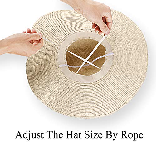 RenFox Sombrero Paja Mujer Pamela de Paja Sombreros Mujer Verano Sombrero ala Ancha Mujer Sombrero de Playa Plegable(Beige)