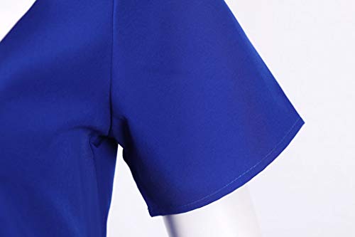 ReooLy Ladies Retro Vestido de Manga Corta con Solapa Color sólido Fiesta Casual Vestido de Fiesta（Azul，M）