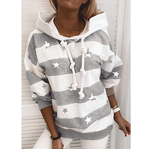 ReooLy Pull-Over, Sudadera con Capucha y Estampado navideño de Manga Larga para Mujer(Estrella Gris，S)