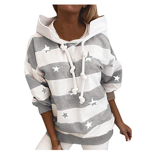 ReooLy Pull-Over, Sudadera con Capucha y Estampado navideño de Manga Larga para Mujer(Estrella Gris，S)