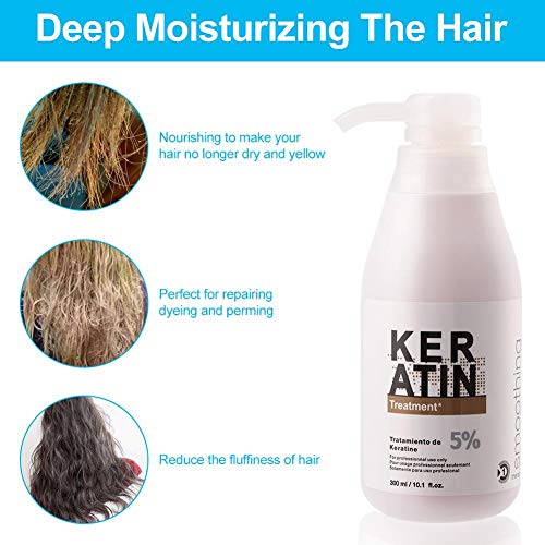 Reparacion profunda del cabello,Keratin Smoothing Treatment Anti Frizz Curly Hair Care para hombres, mujeres. Queratina brasileña de 300 ml para cabello normal, seco o dañado