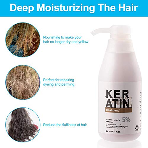 Reparacion profunda del cabello,Keratin Smoothing Treatment Anti Frizz Curly Hair Care para hombres, mujeres. Queratina brasileña de 300 ml para cabello normal, seco o dañado