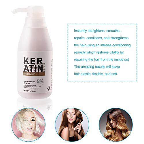 Reparacion profunda del cabello,Keratin Smoothing Treatment Anti Frizz Curly Hair Care para hombres, mujeres. Queratina brasileña de 300 ml para cabello normal, seco o dañado