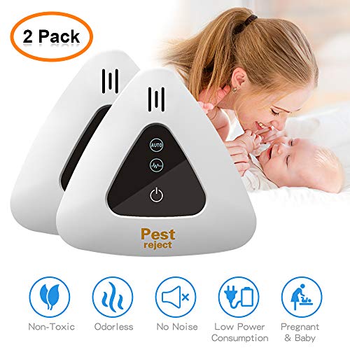 Repelente Ultrasónico de Plagas,Repelente Electromagnético y Ultrasonidos Ahuyentador de Insectos para Interiores Anti Ratones, Moscas, Hormigas, Mosquitos, Cucarachas, Arañas-No Tóxico 2 PACK