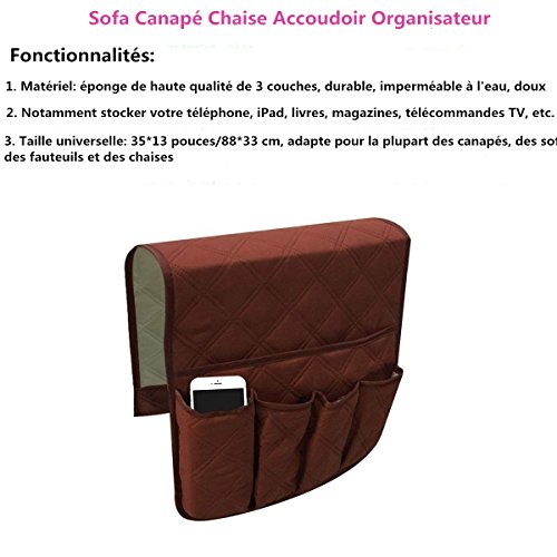 Reposabrazos sofá sede Titulaire sofá Sofa silla Caddy cama estable bolsa almacenamiento almacenaje suspendida reposabrazos con bolsillos para mando a distancia TV Teléfono iPad libro revistas