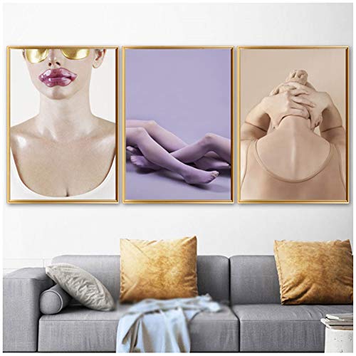 Resumen Maquillaje niña Pierna Pared Arte Lienzo Pintura nórdica Carteles e Impresiones Cuadros de Pared para Sala de Estar decoración del hogar -50x70cmx3pcs-sin Marco