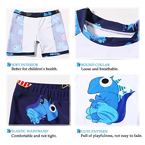 RETON Traje de baño para niños Traje de baño Juegos de Estampado de Dinosaurios Shark con Diferentes Equipos de natación (Blanco Dinosaurio, XX-Large / 7-8 Años)
