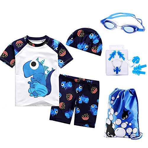 RETON Traje de baño para niños Traje de baño Juegos de Estampado de Dinosaurios Shark con Diferentes Equipos de natación (Blanco Dinosaurio, XX-Large / 7-8 Años)