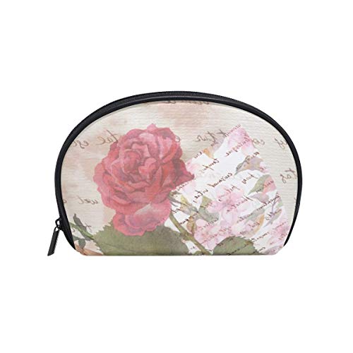 Retro Rose Flower Makeup Bag Organizer Portable Small Cosmetic Bag para Mujeres Niñas Viajes y Uso Diario