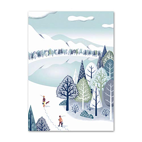 Retro Snow Mountain Forest Lake Ilustración Arte de la pared Lienzo Pintura Poster Living Room Picture 30X40 cm