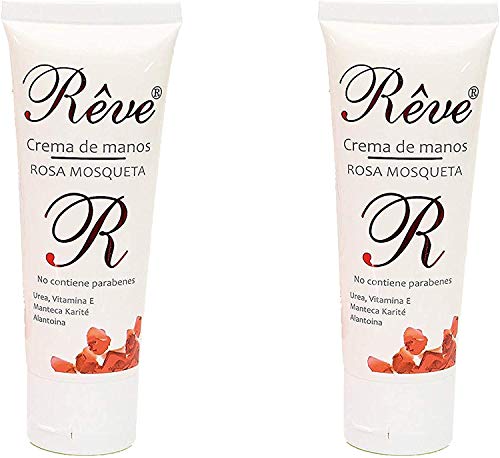 REVE Crema de Manos Rosa Mosqueta (Pack 2 Uds de 50 ml) Enriquecida con Urea, Vitamina E, Karité y Alantoina. Rápida Absorción - Textura no Grasa - Ideal para Manos Secas - Formato Bolso