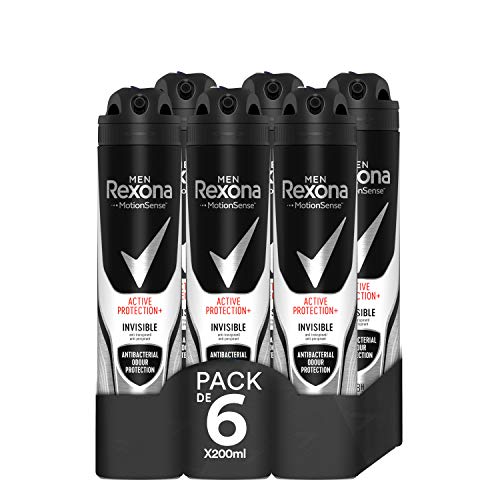 Rexona Active Pro+ Desodorante Antitranspirante Invisible, Hombre - Pack de 6 x 200 ml (Total: 1200 ml)