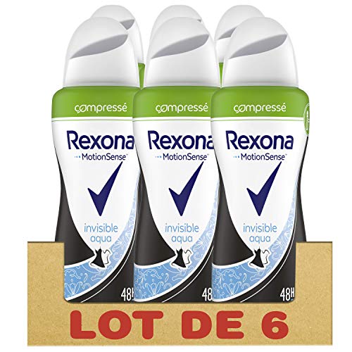Rexona Invisible Aqua Déodorant Femme Spray Anti-Transpirant Efficace 48h Anti-Traces Blanches et Anti-Traces Jaunes (Lot de 6x100ml)