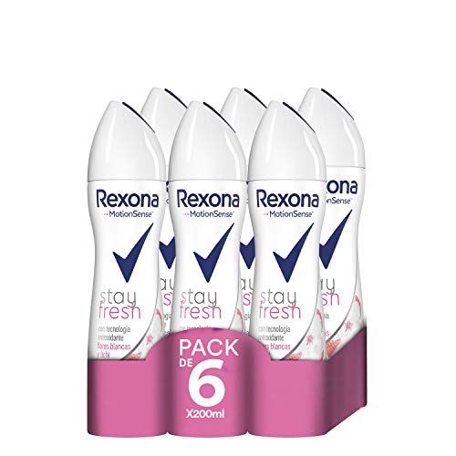 Rexona Stay Fresh Flores Blancas y Lichi Antitranspirante Aerosol para Mujer, Protección 48 horas 200 ml - Pack de 6 x 200 ml, Total 1200 ml