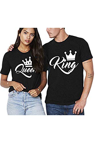 Rey Reina Camisas Par T Regalo De Camiseta Los Hombres Y Las Mujeres King Queen con Su Corona Tops 2 Pack Negro Women M/Men M